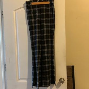 Black and White plaid high waisted wide leg flare plants